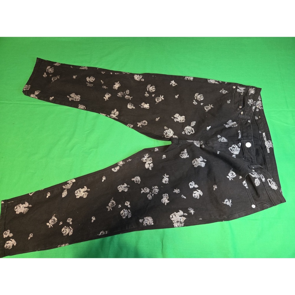 Michael Kors Black Floral Izzy Cropped Skinny Jeans  Woman's Size 14 Lot #104
